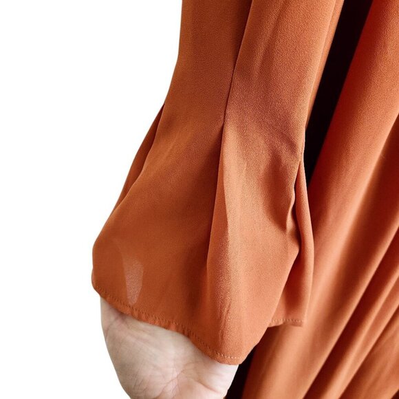 nap Loungewear Burnt Orange Flowy Pleated Midi Dress Sz. S - Picture 7 of 9